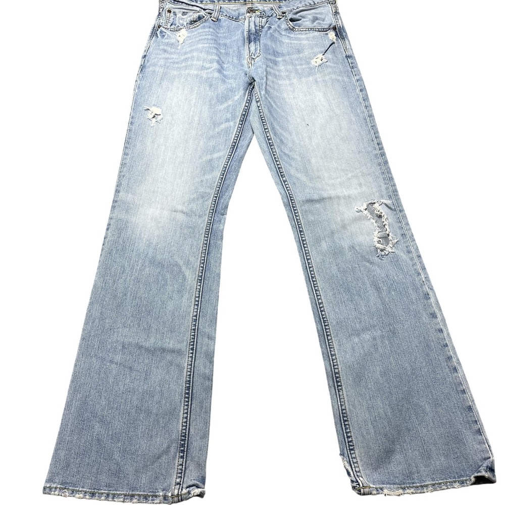 American Eagle Low Rise Boot Jeans Mens 34x36 Blue Wash Distressed Denim Y2K